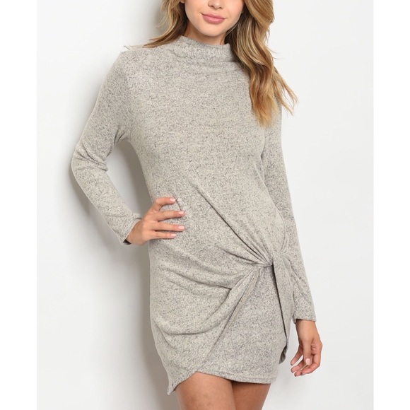 Gray taupe ultra soft long sleeve twist dress - Picture 2 of 2
